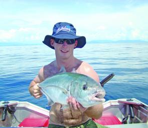 Stuey Sowden nailed this bludger trevally whil casting metal slices at bluefin tuna schools.